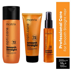 Matrix Opti.Care Professional Shampoo + Conditioner + Serum Combo for Salon Smooth Straight Hair | Control Frizzy Hair for up to 4 Days | With Shea Butter | No Added Parabens (200 ml + 98 g + 100 ml )